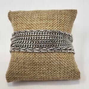 Monet Multi Chain Silver Tone Bracelet Layered Safety Chain Vintage Jewelry